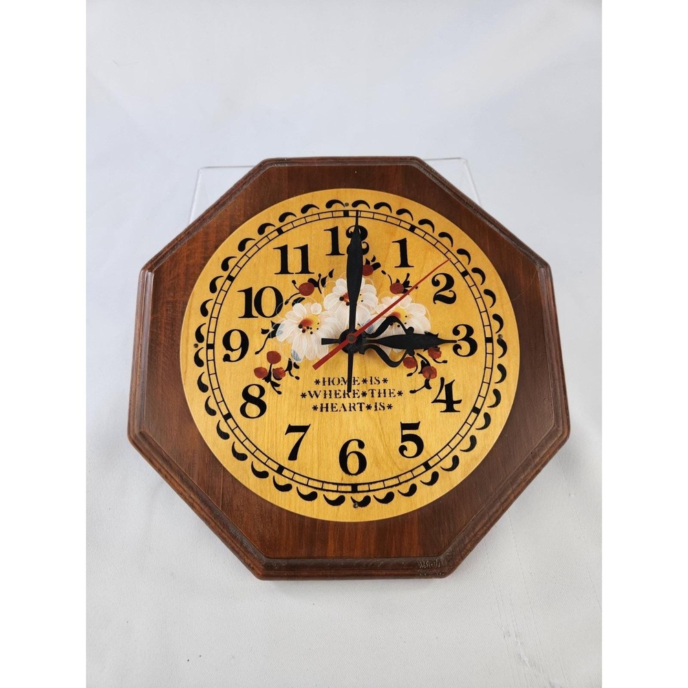 Vintage Wood Hand-painted Flowers Wall Clock Kitchen Cottagecore ~ Non Working ~